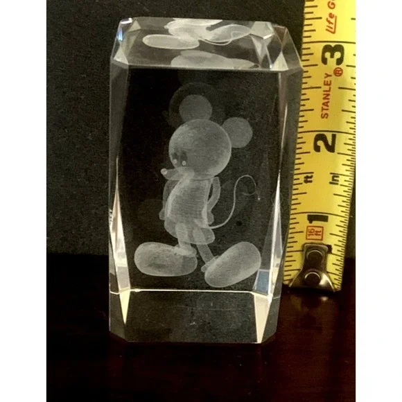 Disney Mickey Mouse 3D Laser Etched Crystal Glass Paperweight Block Prism - Picture 5 of 8